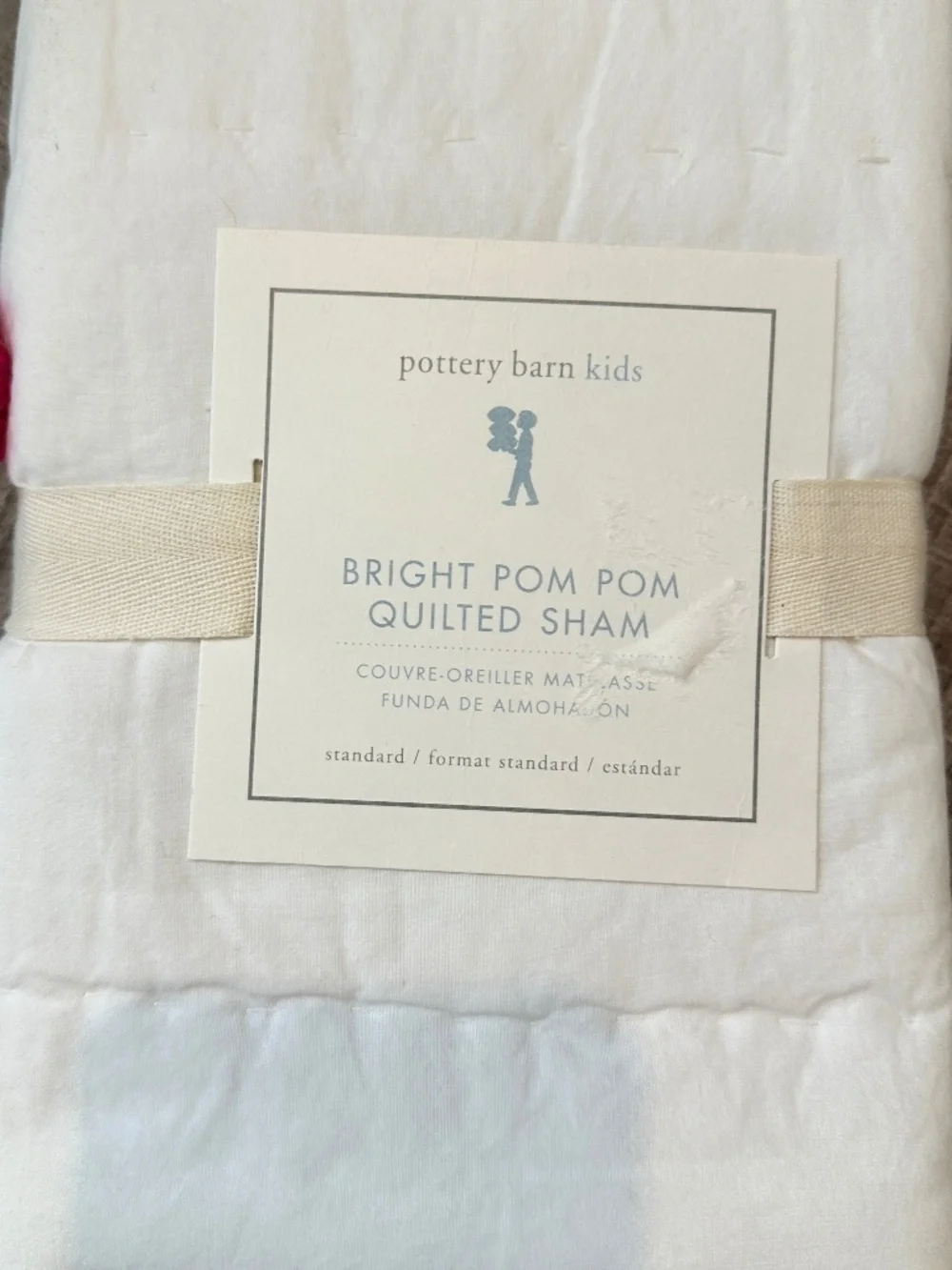 New Pottery Barn Kids Pom Pom Quilted Cotton Pillow Sham 20